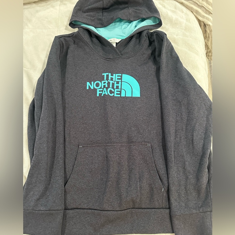 The North Face women’s sweatshirt. XL charcoal grey with teal accents.